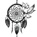 dream catcher with feathers, lotus flower, flower of life, and a dove tattoo design idea