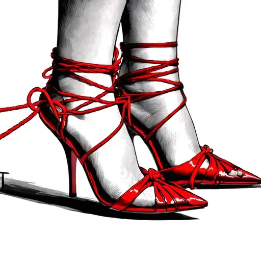 red high heels with legs in Shibari bondage tattoo design idea
