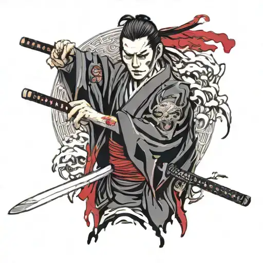 onryo holding katana dripping blood tattoo design idea