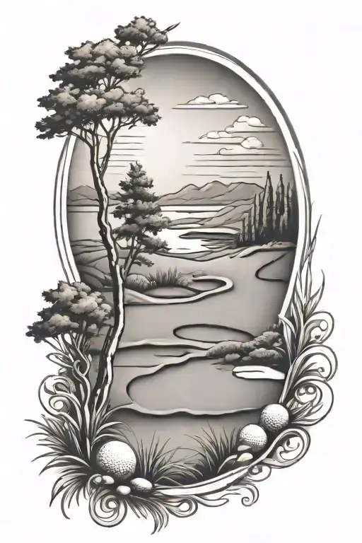 Golf landscape tattoo design featuring tattoo design idea