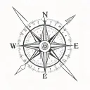 simple compass cross with arrow pointing North with small lotus flower in bottom right hand corner tattoo design idea