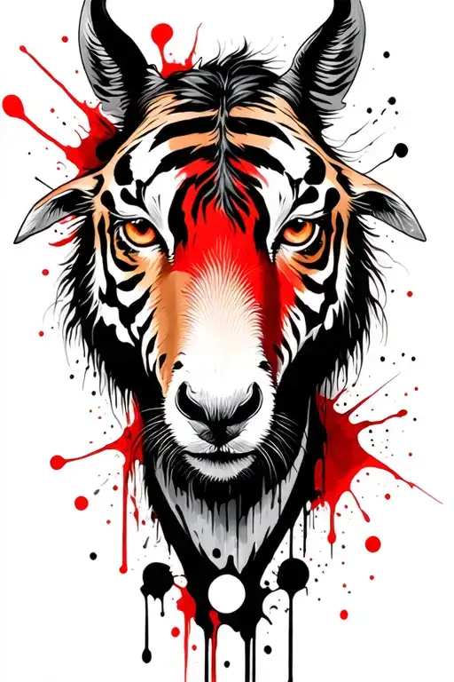 horse shoe baby goat tiger eyes tattoo design idea