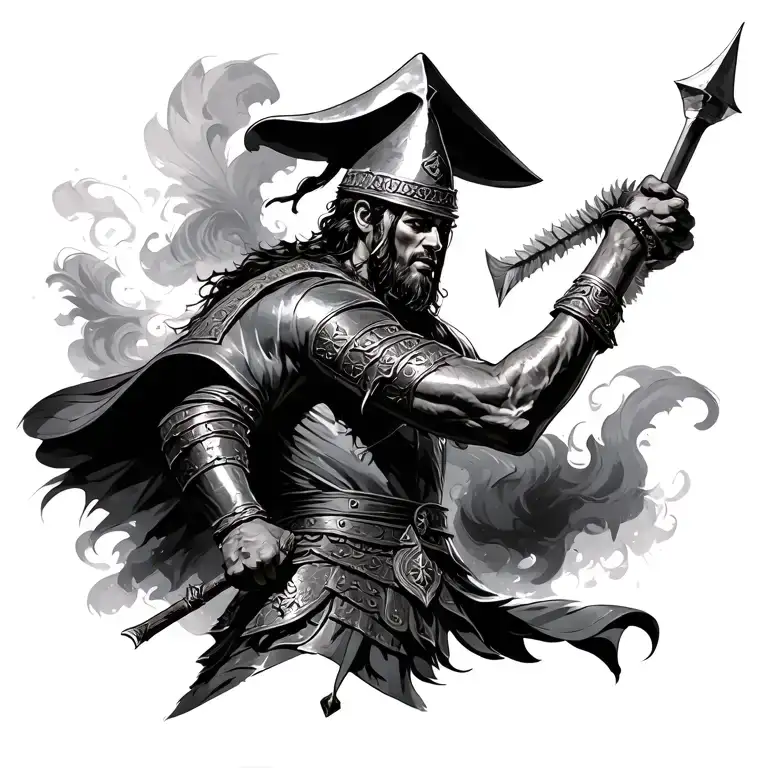 conquistador fighting tattoo design idea