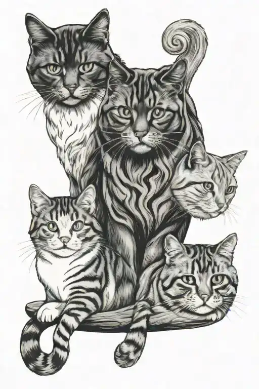 Design a tattoo showcasing the client's love for animals, incorporating their silver and white tabby cats and black gold Persian cat tattoo design idea