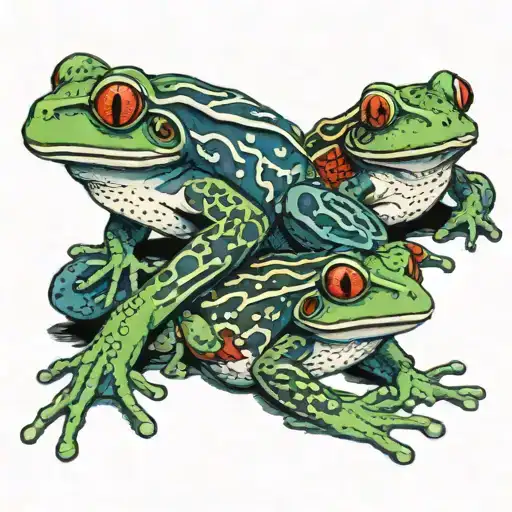 three tree frogs with traditional japanese tattoo design idea
