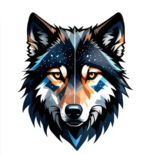 Starry sky with geometric wolf tattoo design idea