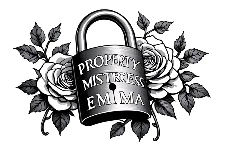 "PROPERTY MISTRESS EMMA" padlock rose vine tattoo design idea