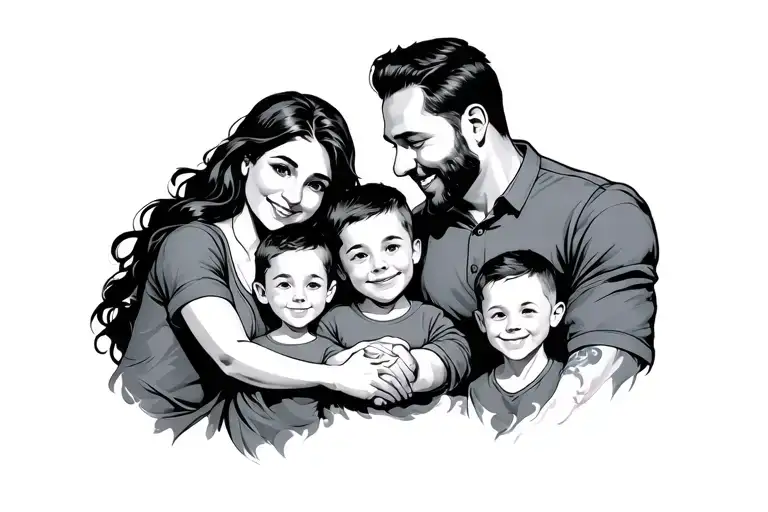 mom dad and two sons holding hands tattoo design idea