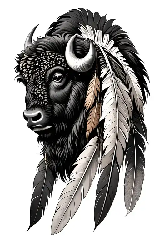 bison indian feathers tattoo design idea