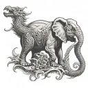 three headed elephant vs dragon  tattoo design idea