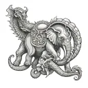three headed elephant vs dragon  tattoo design idea
