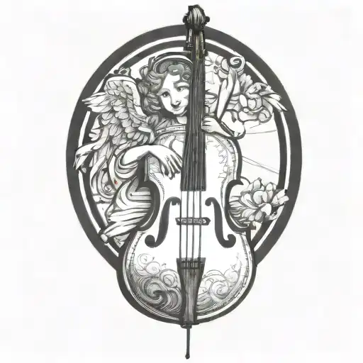 angel holding an upright bass tattoo design idea