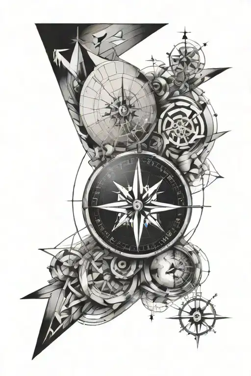 geometric compass time travel tattoo design idea