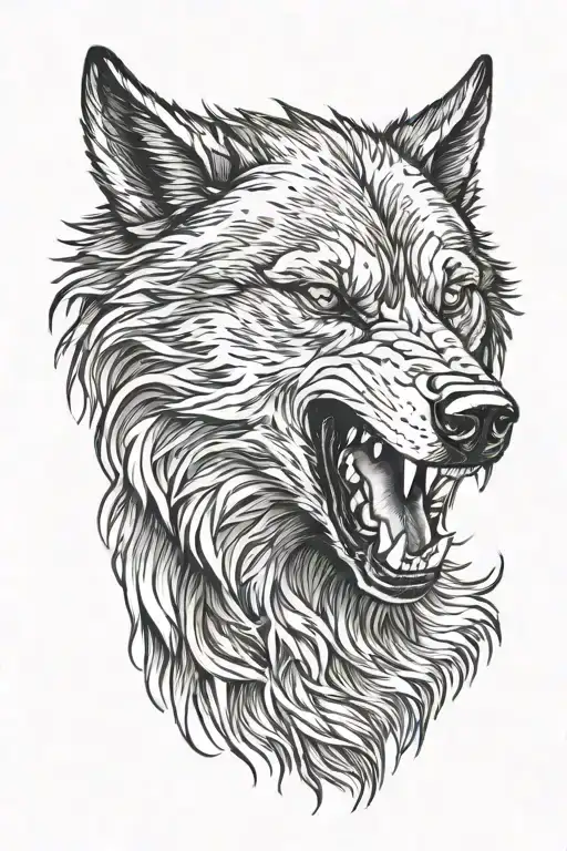 angry black wolf standing tattoo design idea