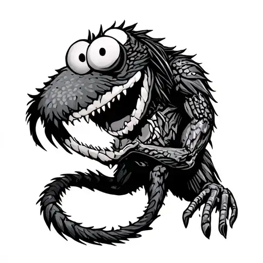 predator eating elmo  tattoo design idea