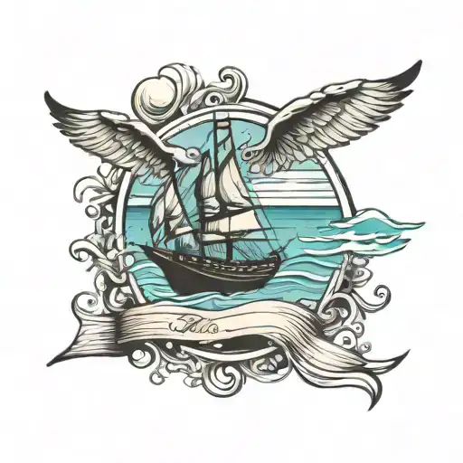 beach postage stamp tattoo design idea