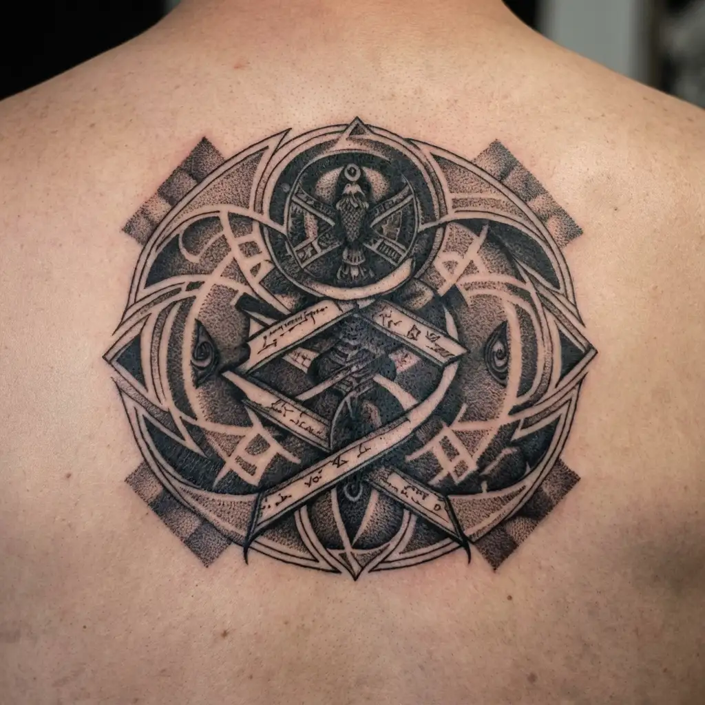 cancer and virgo symbols together with initials VH tattoo design idea