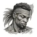 black American man with scar but deep within he’s a warrior with god pride tattoo design idea