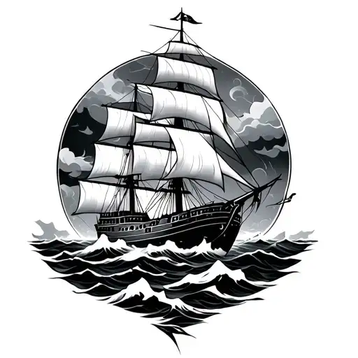 ship sailing through stormy tattoo design idea