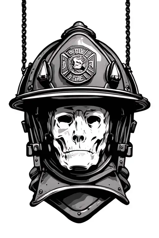 firefighter helmet hanging tattoo design idea