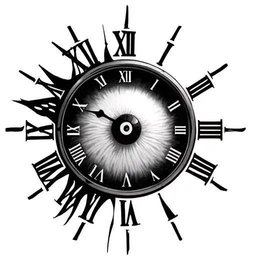 clock face with an eye for the 12 and 9,2,5,5, in place of 1,2,3,4 and 1,9,9,9 in place of 8,9,10,11 tattoo design idea