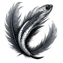 eel covered in feathers  tattoo design idea