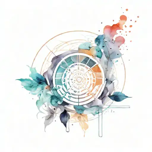 A minimalist design of an aperture blade in motion, with small elements like light rays or fingerprints intertwined. tattoo design idea