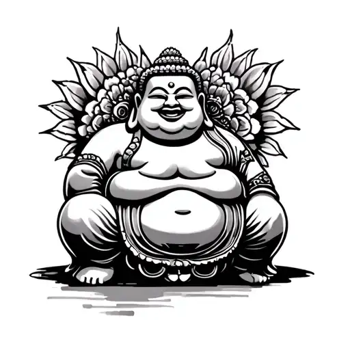 small fat Buddha happy tattoo design idea