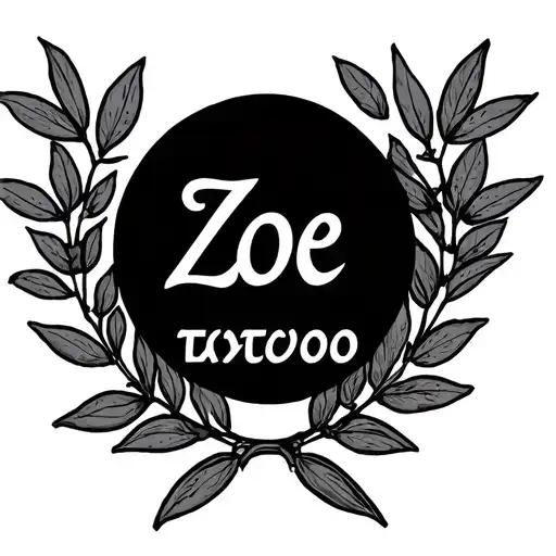 a laurel wreath with an inscription in the middle of Zoe in greek tattoo design idea