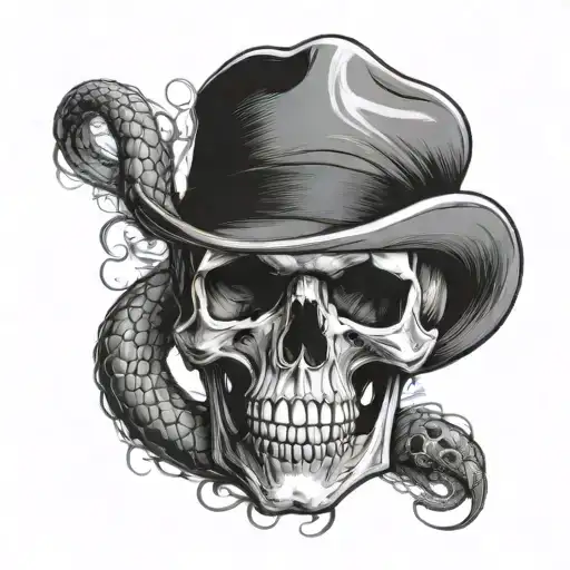 skull with snake wrapped and smoke around  tattoo design idea
