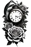 sharks clock roses intertwined tattoo design idea