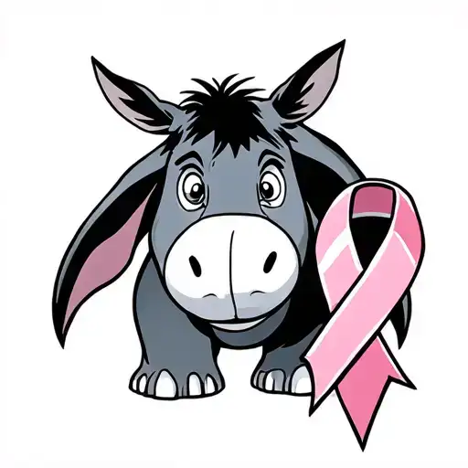 outline of Eeyore with a cancer ribbon going tattoo design idea