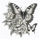 empath, butterfly. and peonies growing tattoo design idea