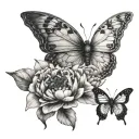 empath, butterfly. and peonies growing tattoo design idea