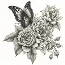 empath, butterfly. and peonies growing tattoo design idea