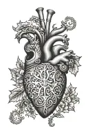 a realistic heart with the initials L, M, C, L inside with the cloister black font tattoo design idea