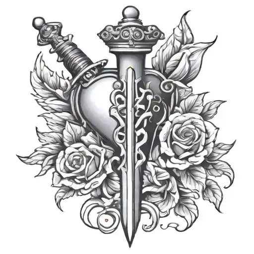 dagger and heart tattoo design idea