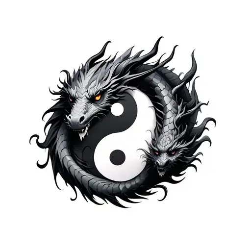 yin yang with two head dragon tattoo design idea
