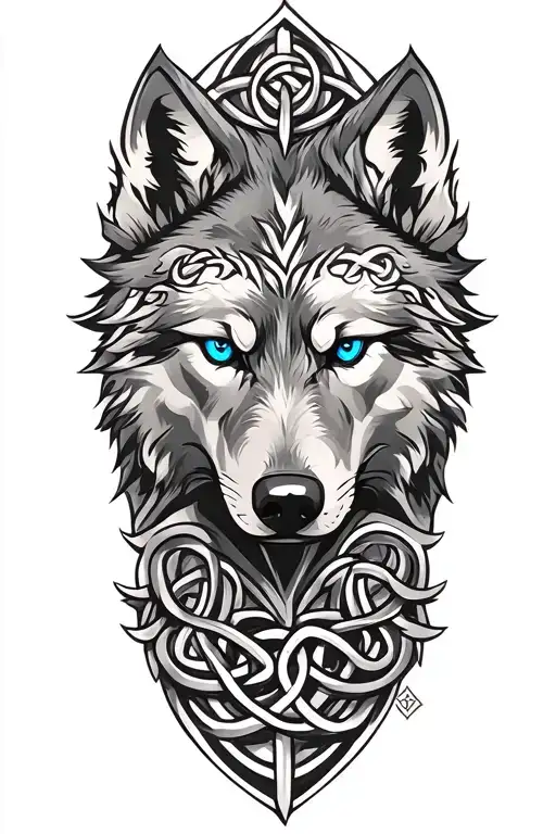 wolf with blue eyes on armor tattoo design featuring Celtic trinity knot  tattoo design idea