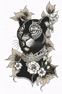 Black Panther face with flovers in old school style tattoo tattoo design idea