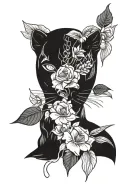 Black Panther face with flovers in old school style tattoo tattoo design idea