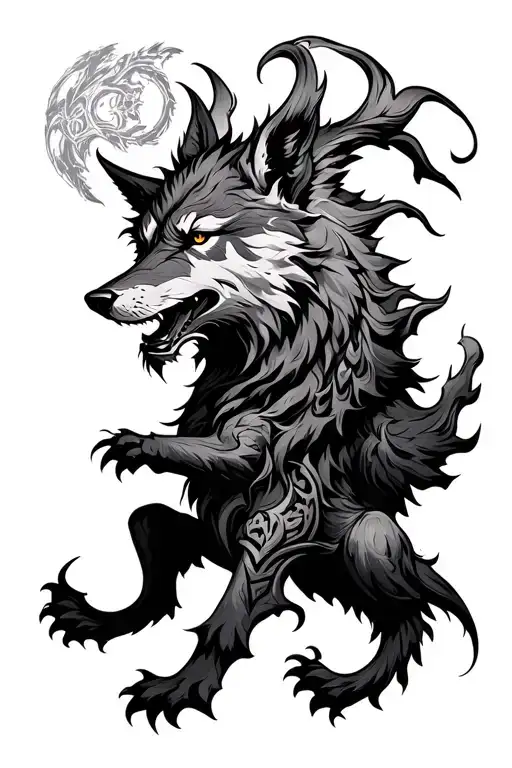 yggdrassil morphing into fenrir viking norse wolf tattoo design idea