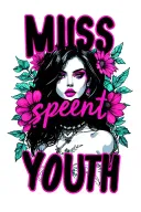 "Miss spent youth" "Miss spent youth" sexy woman flowers geometric futuristic unmasking blacks neon colours full coverage  tattoo design idea