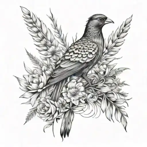 Rib cage tattoo with prairie flowers and grasses with a pheasant feather,  tattoo design idea