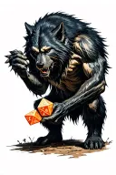 Werewolf holding D20 dice tattoo design idea
