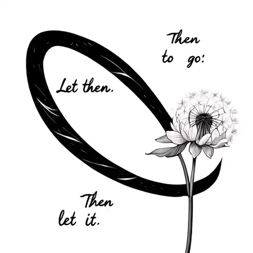 Lotus flower attached to "Let them;" "Then let it go" attached to a dandelion. tattoo design idea