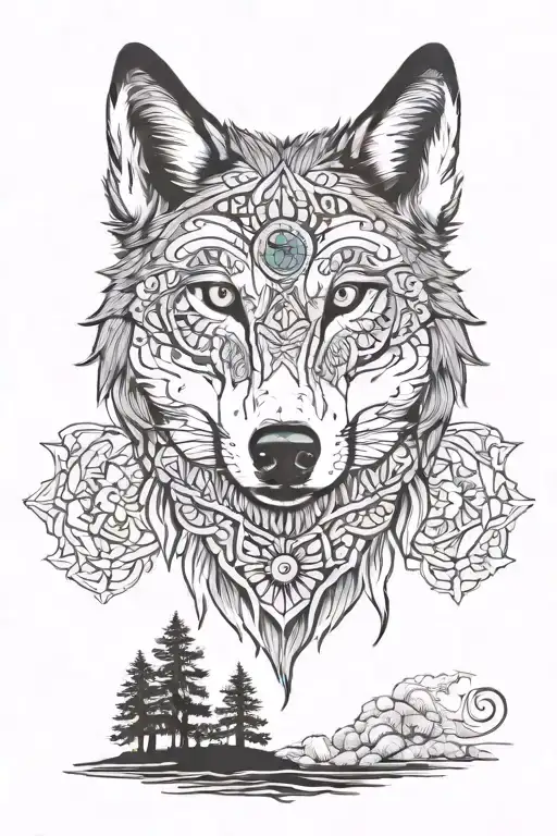 wolf and mandala design incorporating tattoo design idea