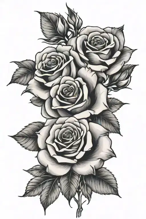 3-4 Roses lined tattoo design idea