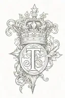 the letter T and R with a crown above it on the left tattoo design idea