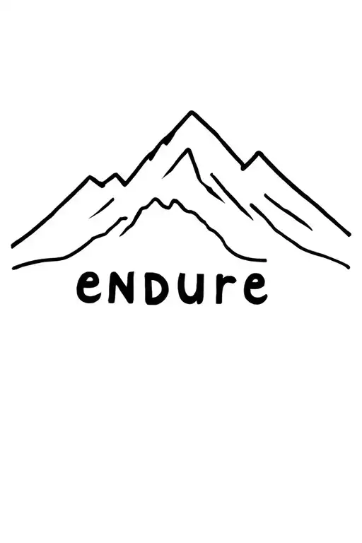 the word endure written with a single line tattoo that extends into an outline of a mountain tattoo design idea